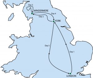 York & the Lake District Tour Map Large